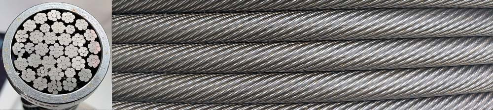 Rotation-resistant steel wire ropes 35(W)×7 and 35(W)×K7